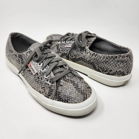 Superga Grey Snakeskin lace-up low-top sneakers 2750 Cot Snake. EU40=US9 - Picture 2 of 9